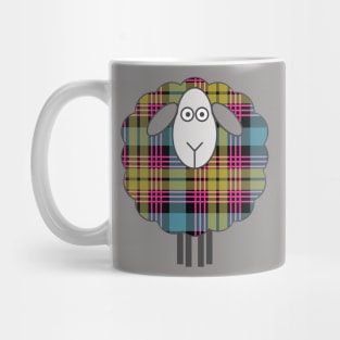 Scottish Pink, Blue and Yellow Tartan Patterned Sheep Mug